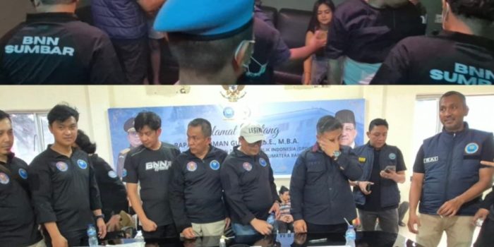 Personel BNNP Sumbar bersama tim gabungan melakukan penggerebekan narkoba di sebuah hotel di Kota Padang.